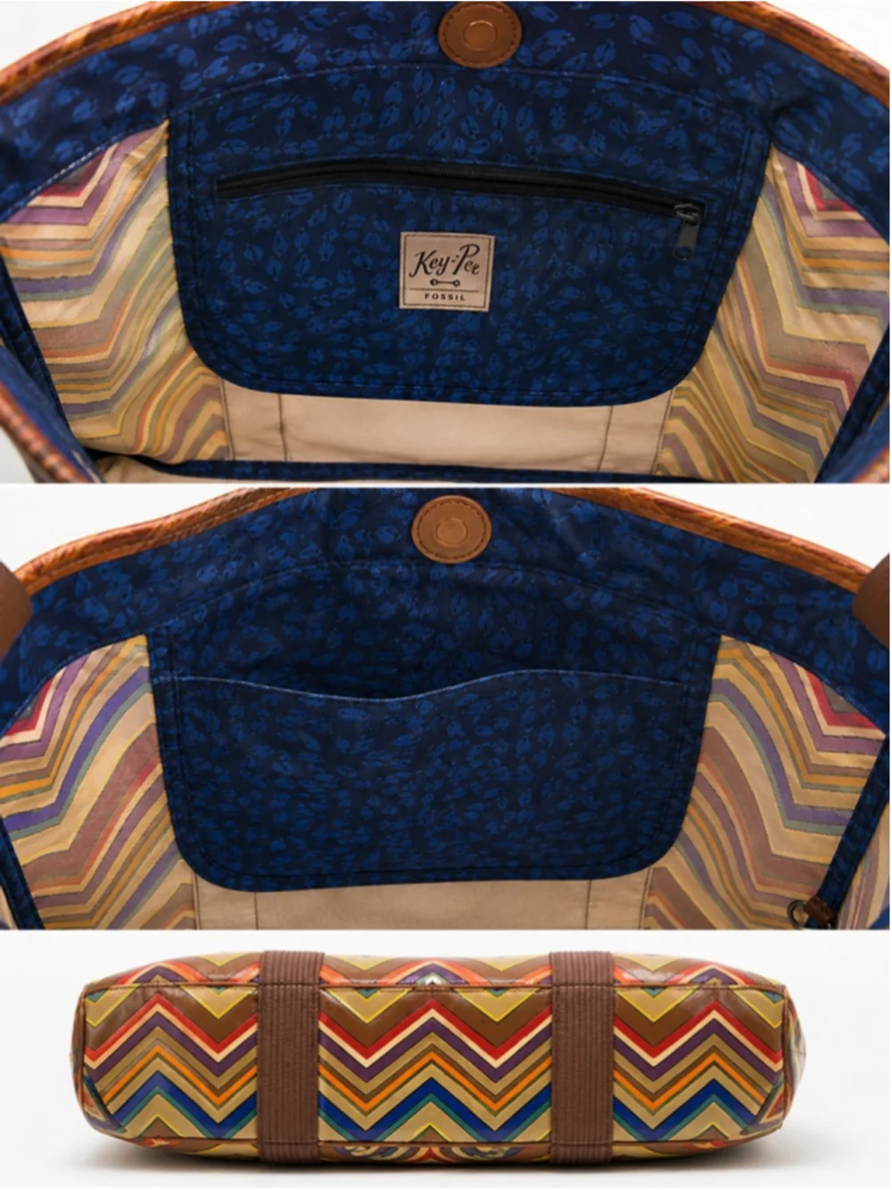 Fossil Key-Per Chevron Tote Bag Multicolor Coated Canvas Large Tote